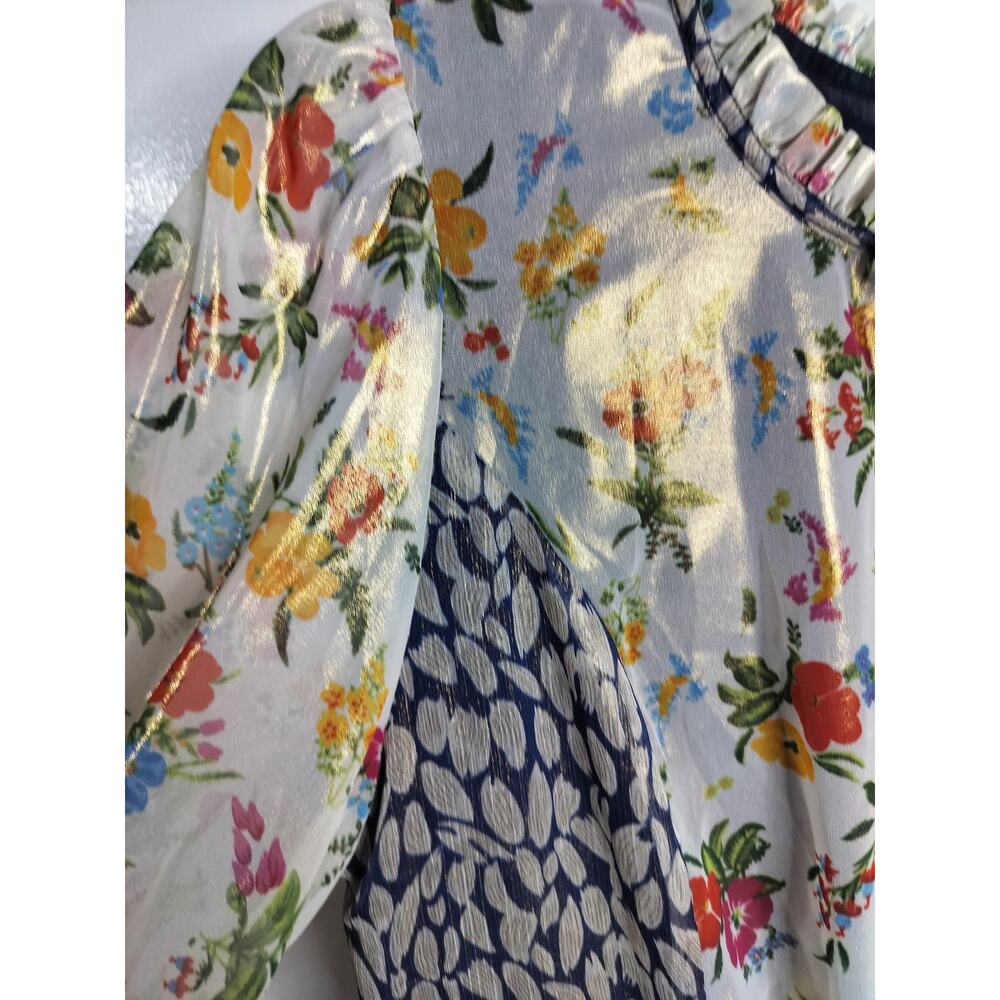 5555)Current Air M Mix Print Cottagore Metallic Floral Long Sleeve Midi Dress - Picture 6 of 11